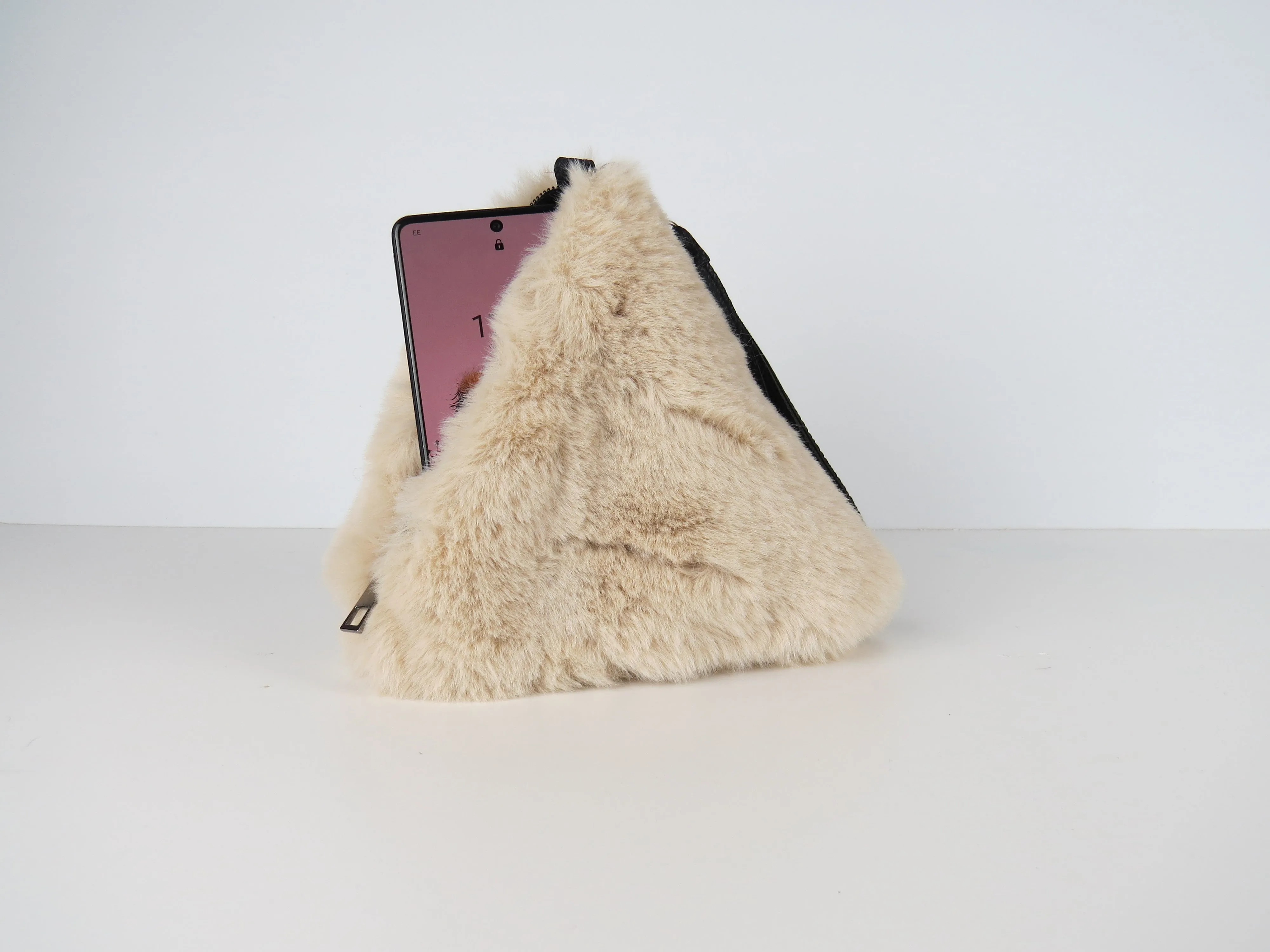 Triangular Beige Faux Fur Bag Soft Fluffy Purse