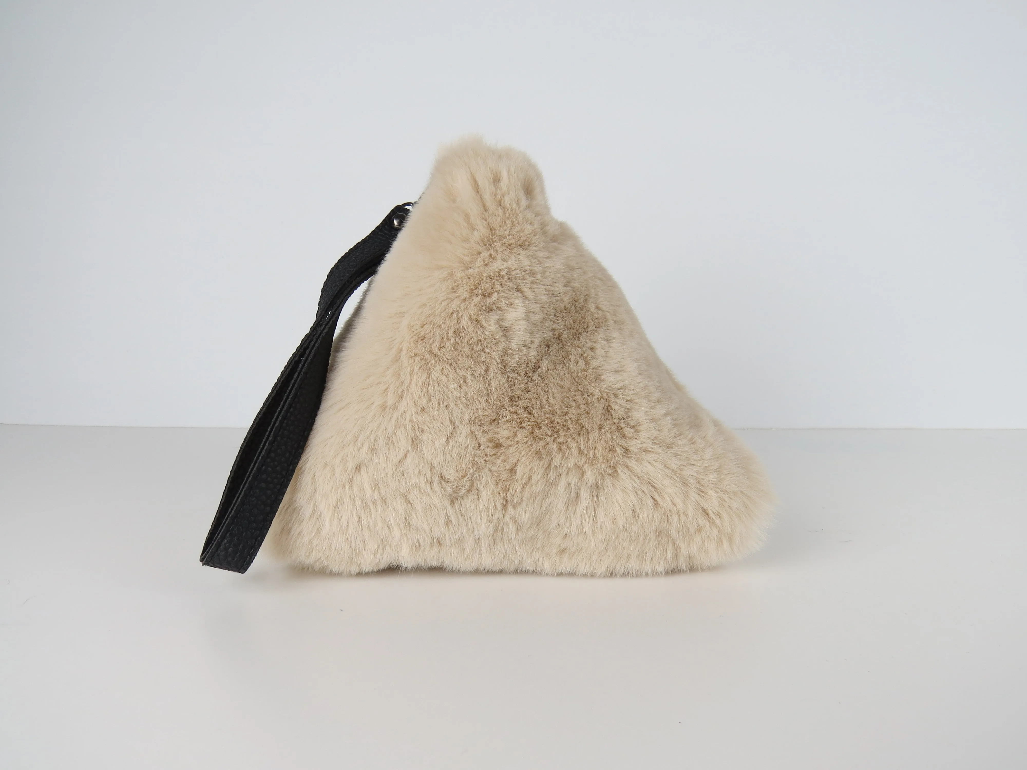 Triangular Beige Faux Fur Bag Soft Fluffy Purse