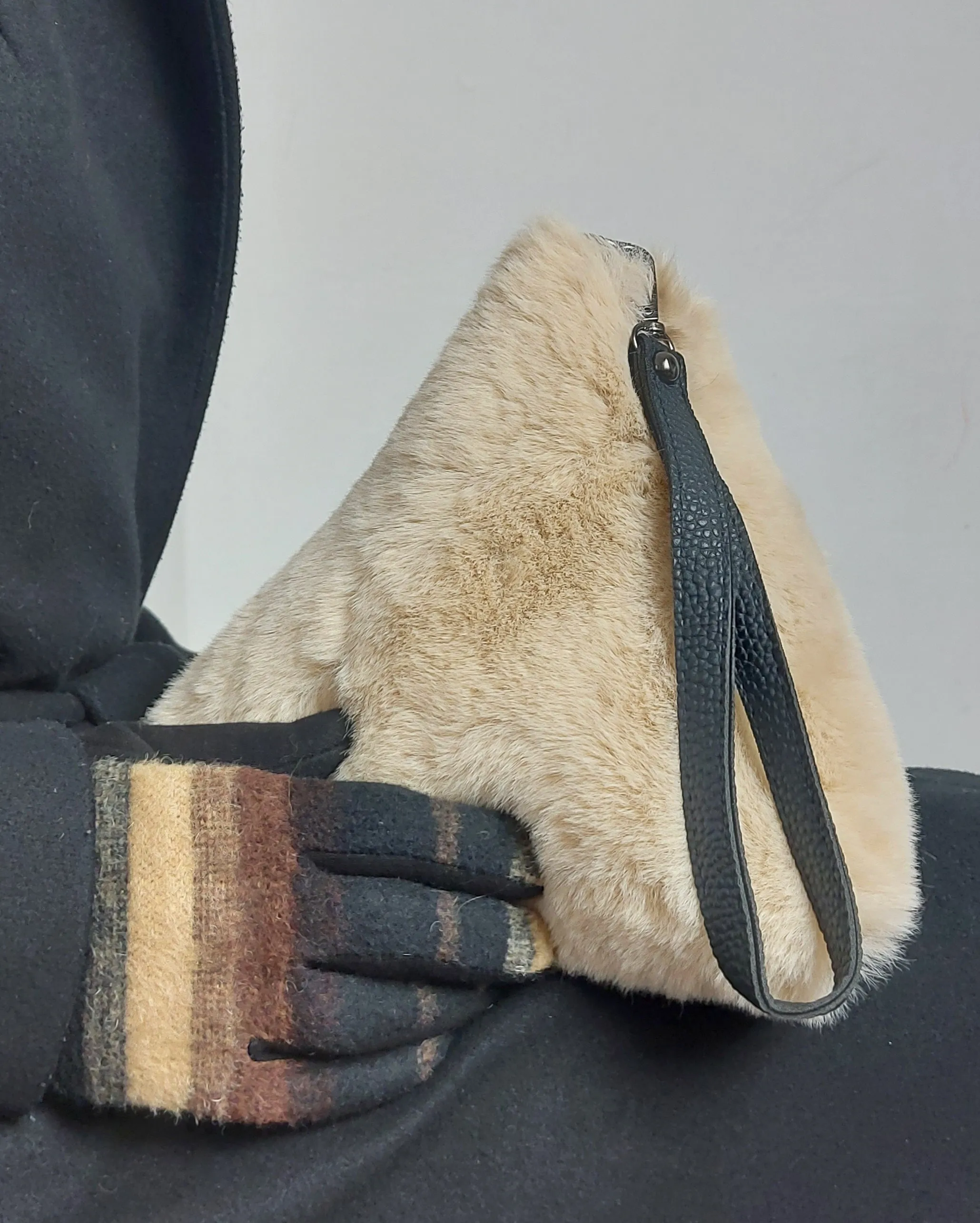 Triangular Beige Faux Fur Bag Soft Fluffy Purse