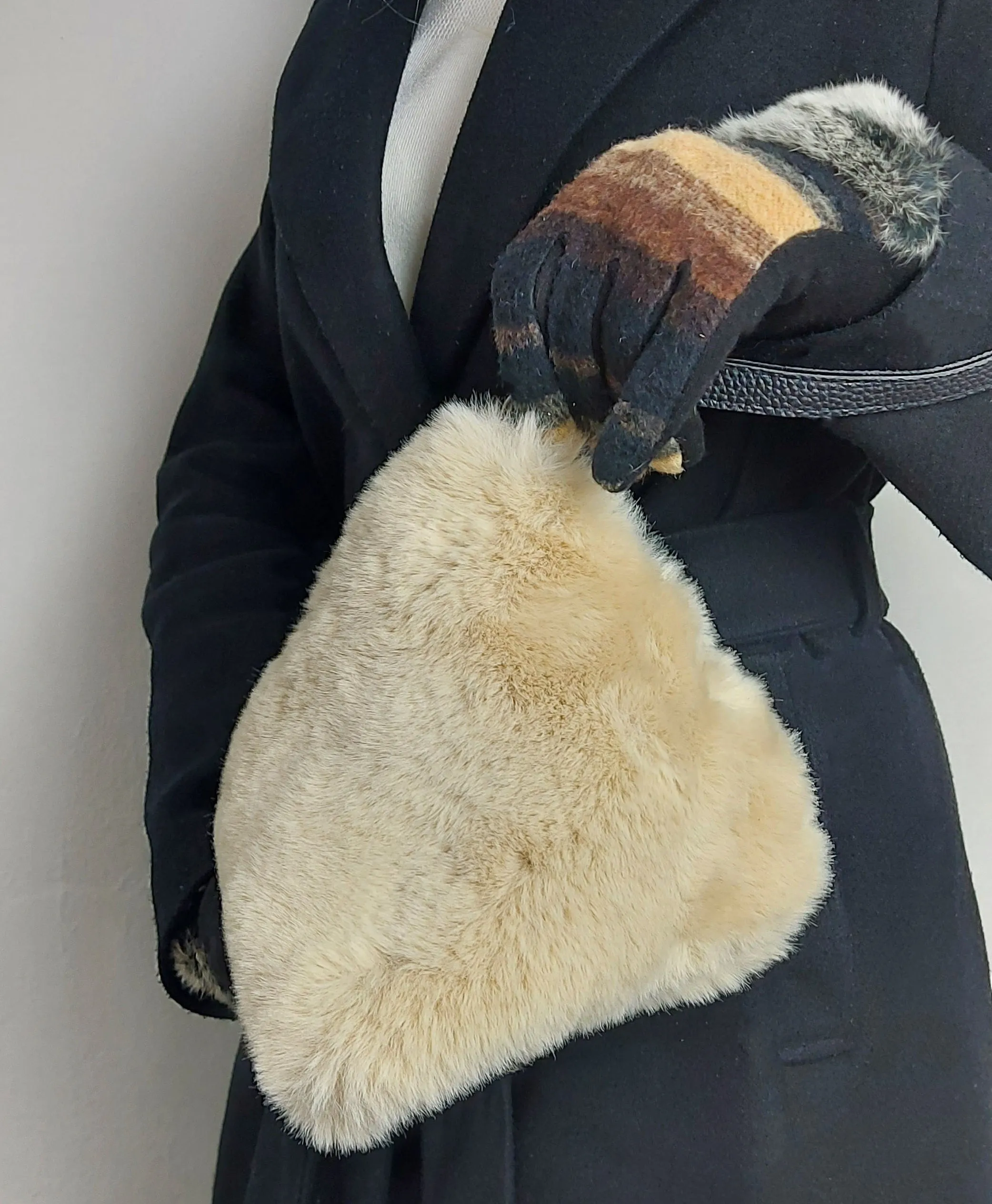 Triangular Beige Faux Fur Bag Soft Fluffy Purse