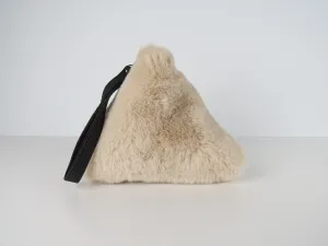 Triangular Beige Faux Fur Bag Soft Fluffy Purse