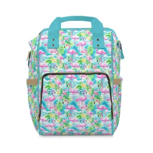 Tropical Flamingo Haven: Surrounded by Flowers and Palm Trees Multifunctional Diaper Backpack