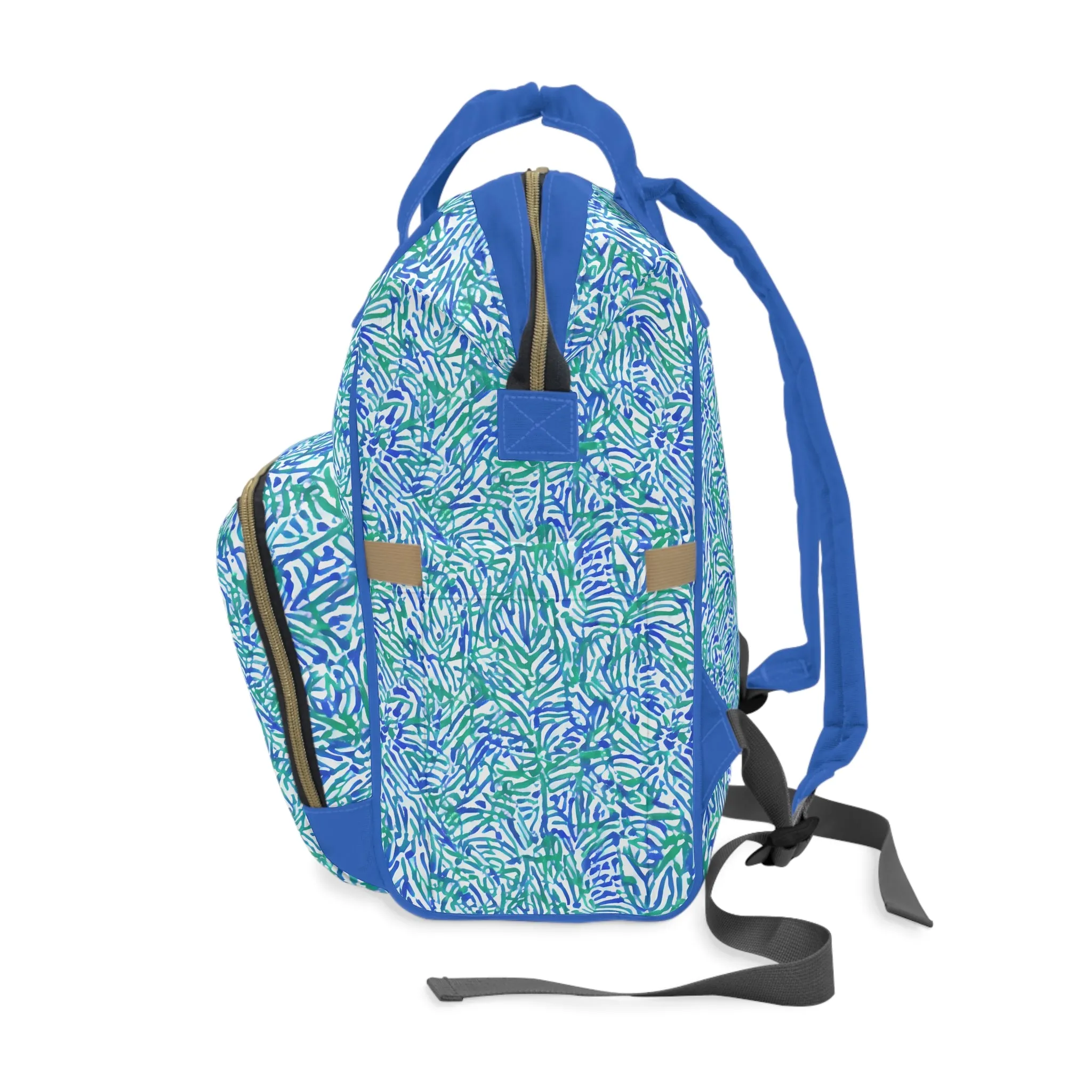Tropical Fusion: Abstract Palm Leaves in Lime Green and Blue Hues  Multifunctional Diaper Backpack