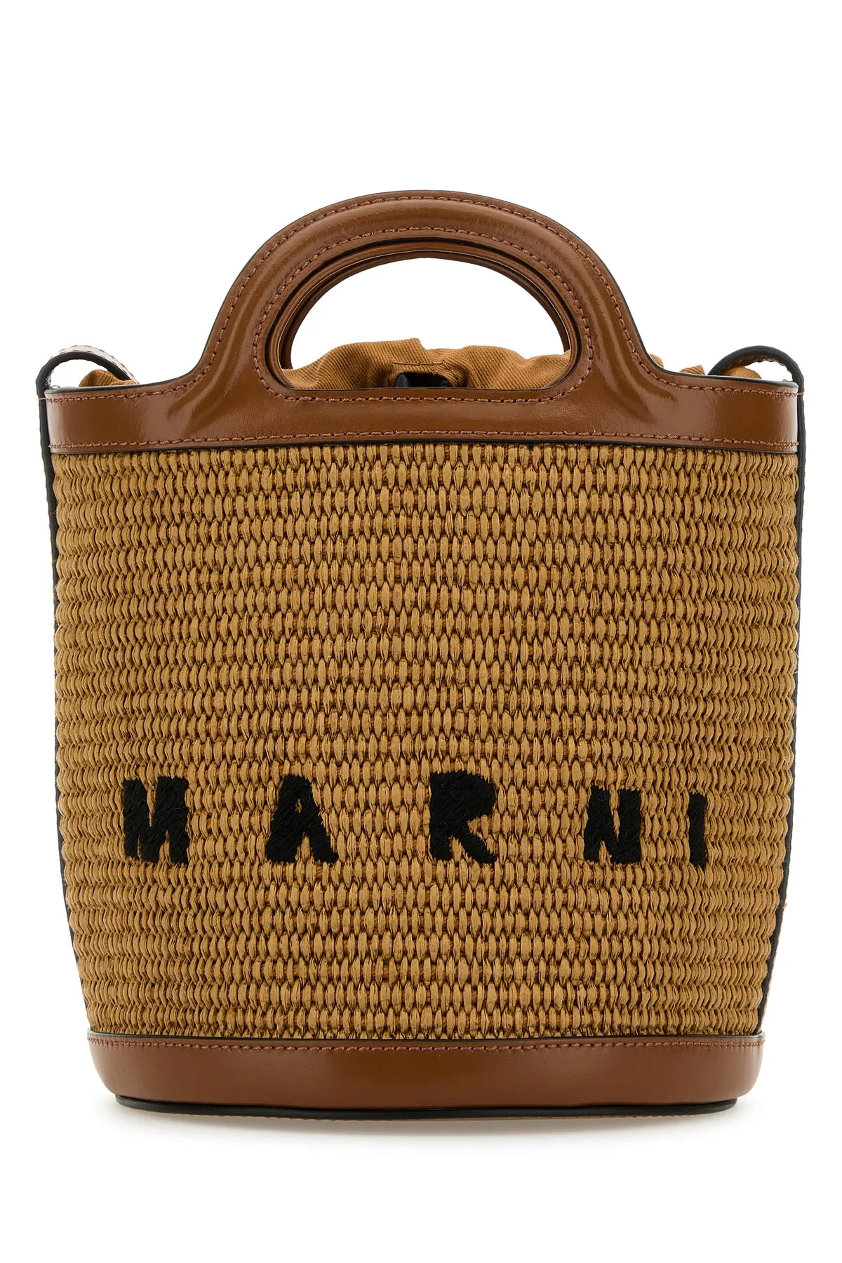 Two-tone leather and raffia Tropicalia bucket bag
