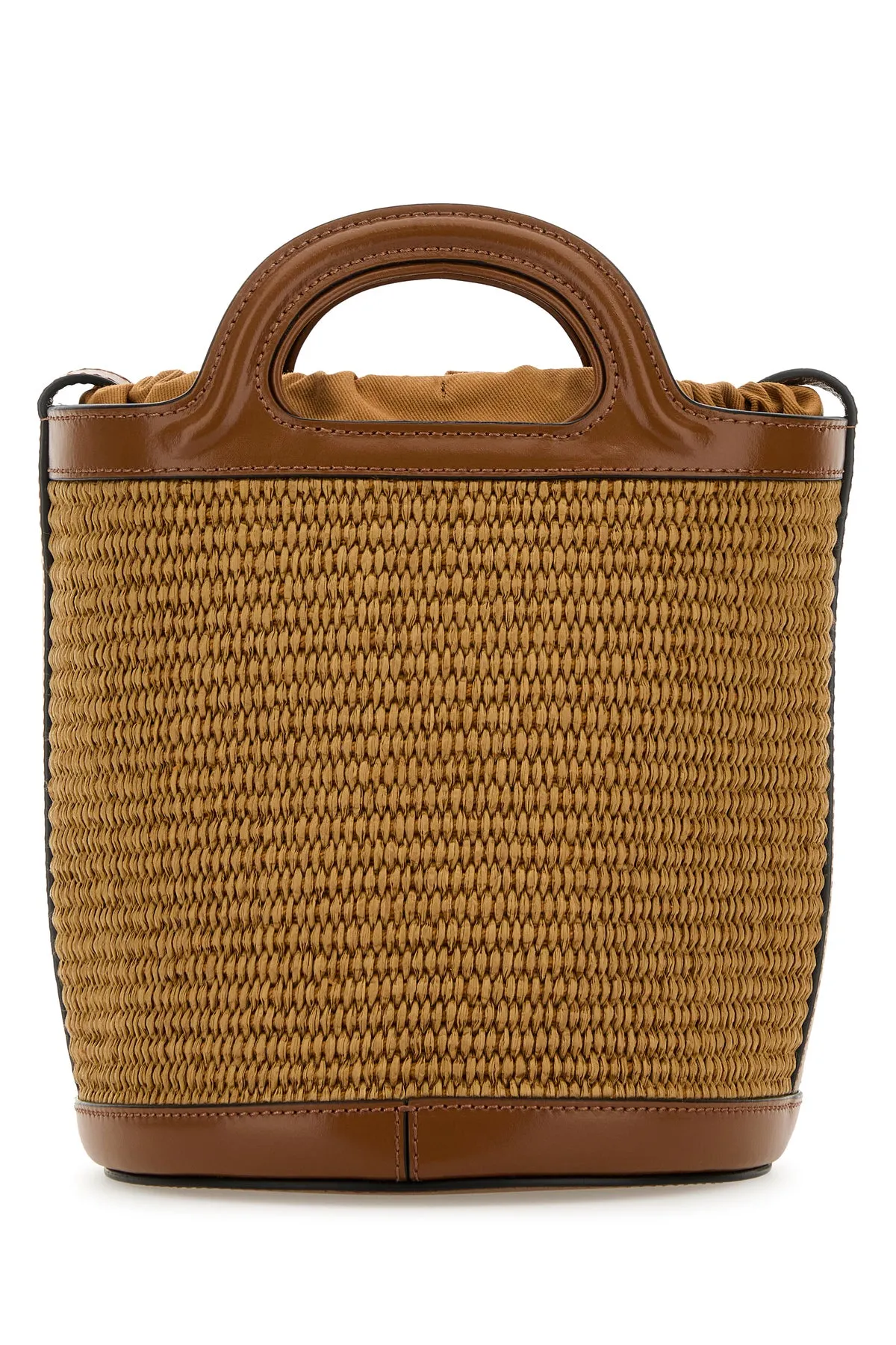 Two-tone leather and raffia Tropicalia bucket bag
