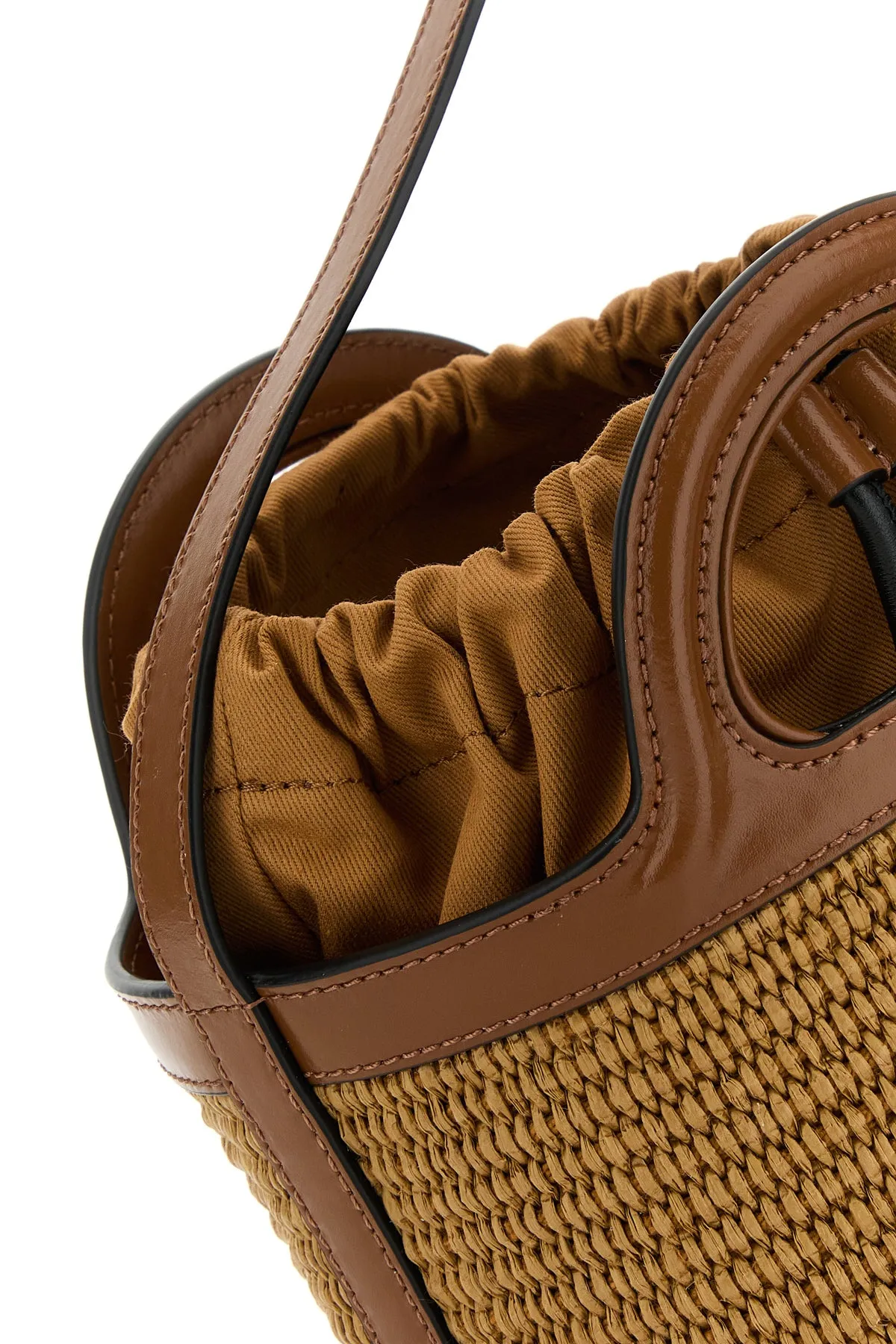 Two-tone leather and raffia Tropicalia bucket bag