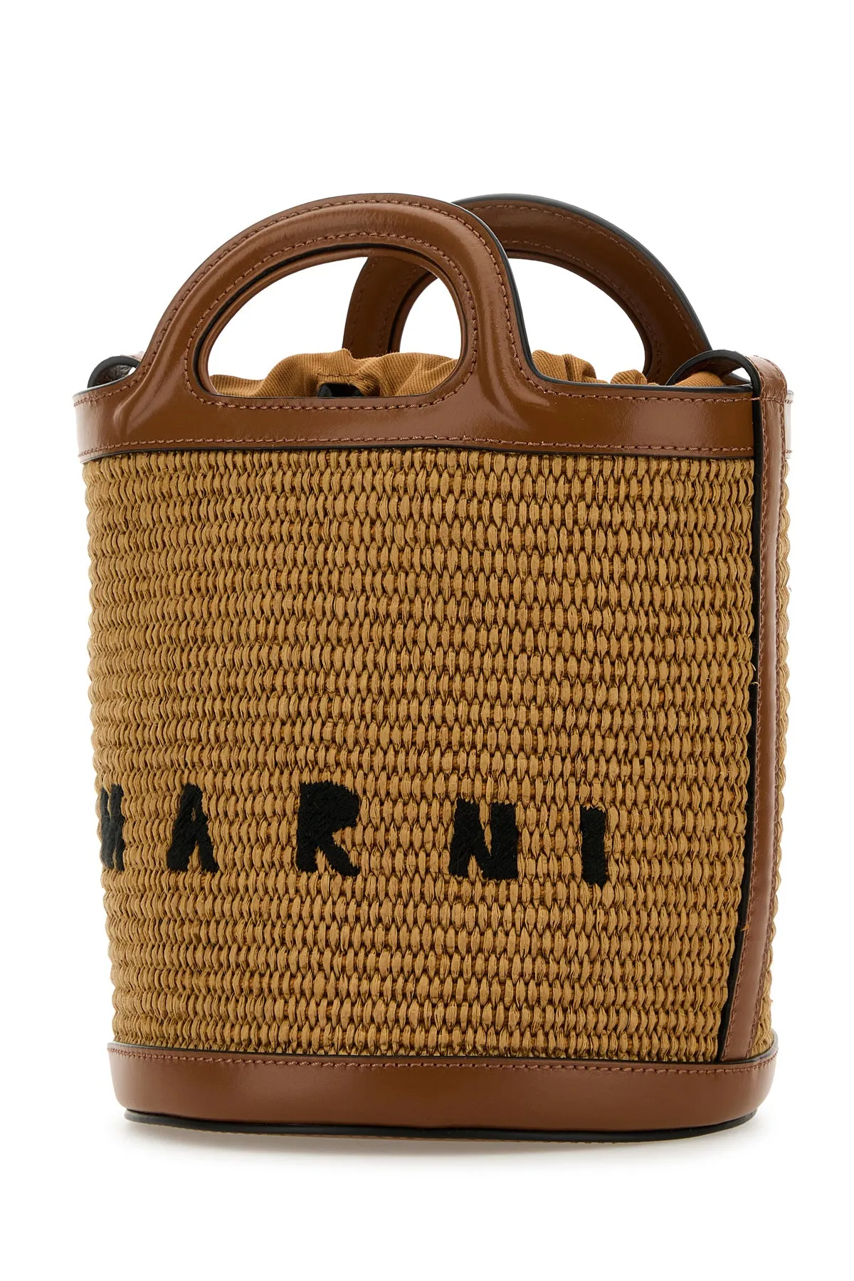 Two-tone leather and raffia Tropicalia bucket bag