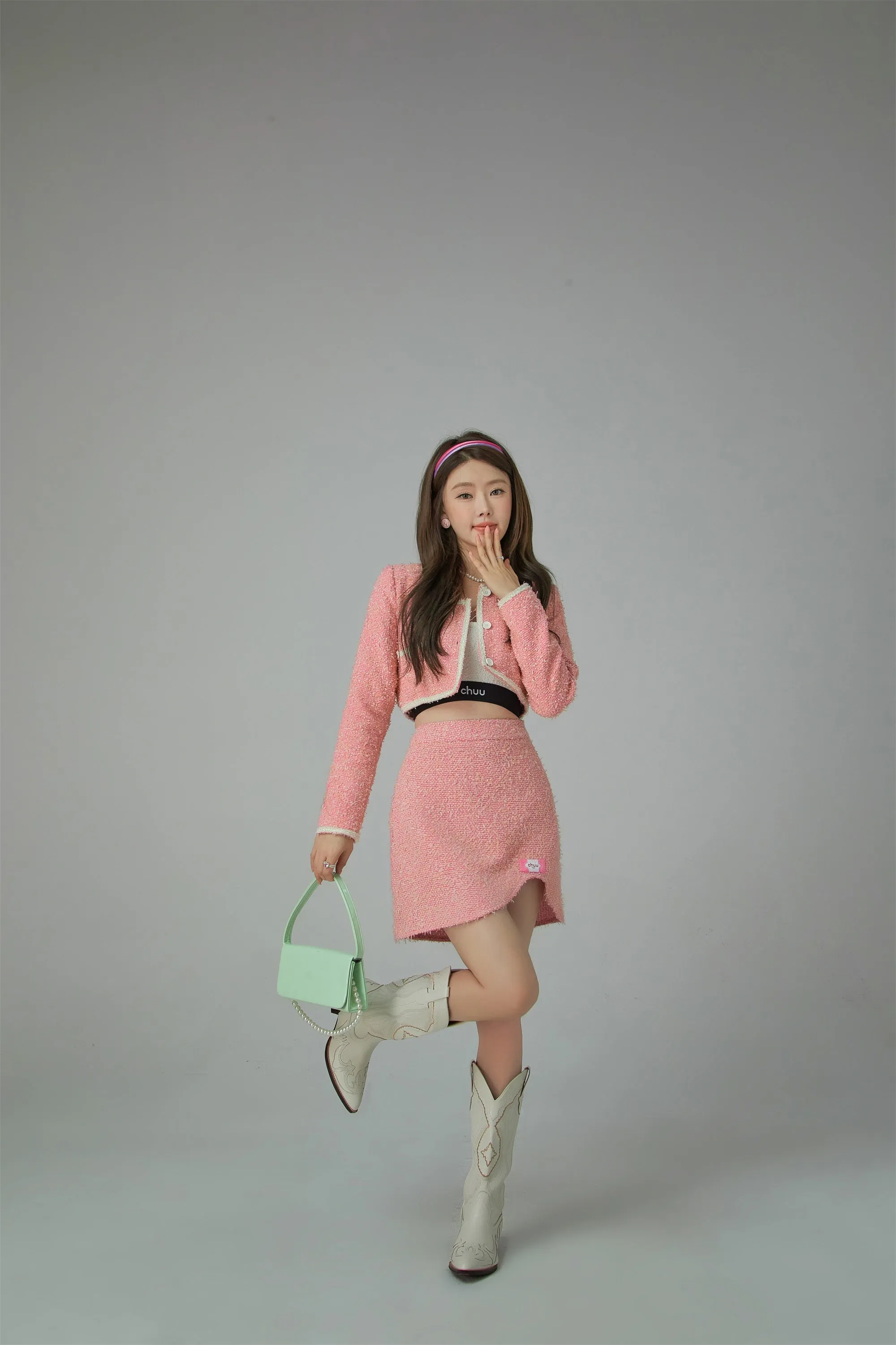 Unbalanced Pink Tweed Mini Skirt