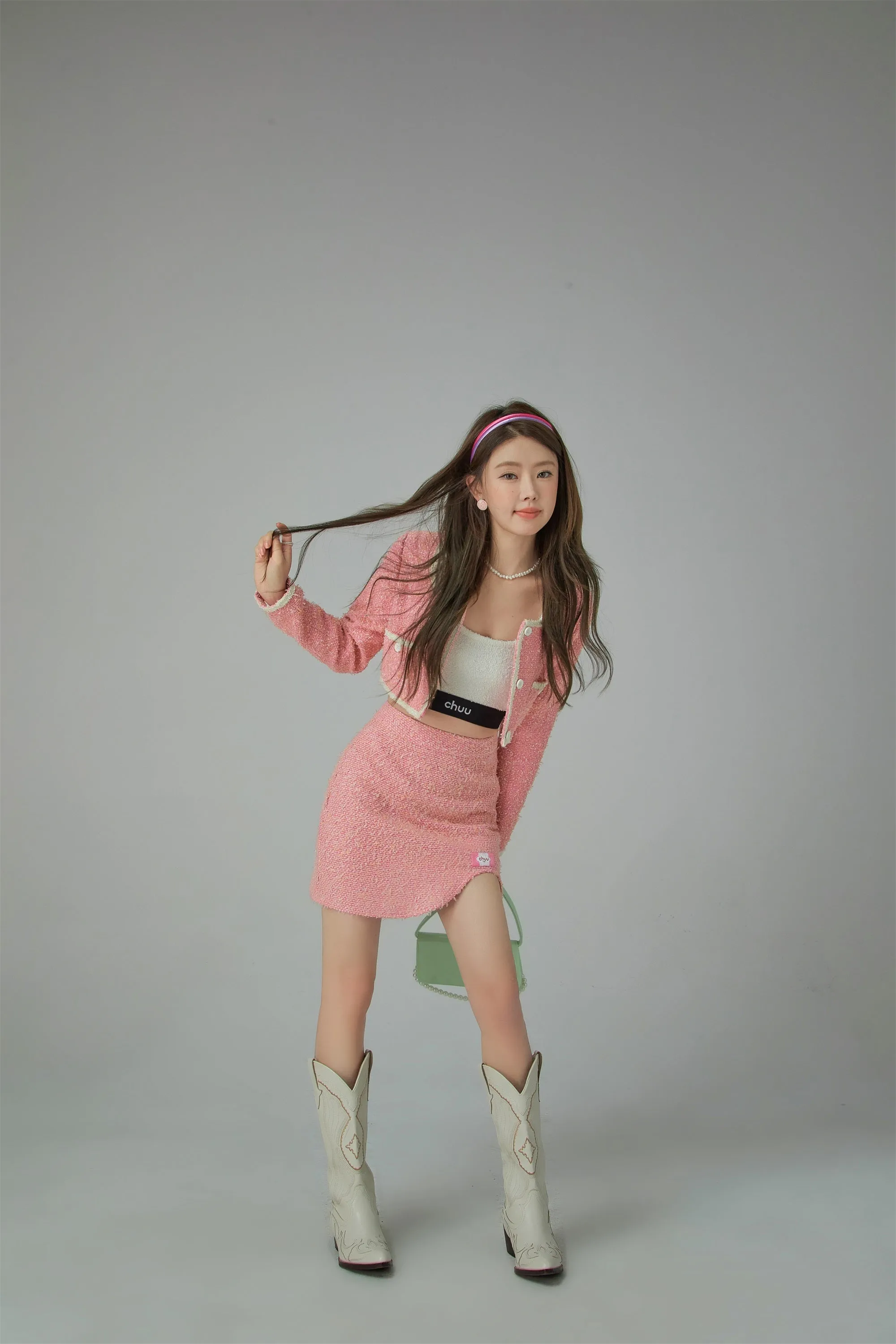 Unbalanced Pink Tweed Mini Skirt