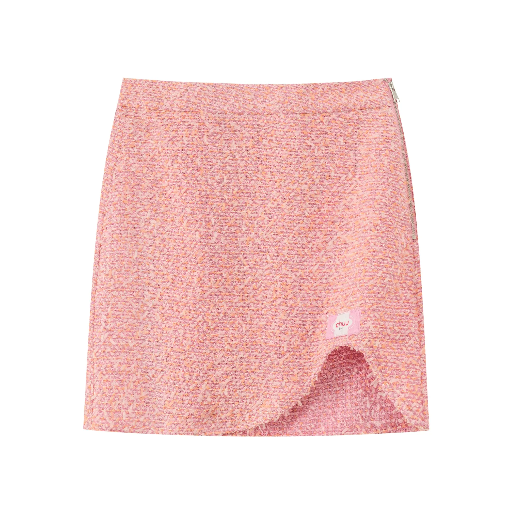 Unbalanced Pink Tweed Mini Skirt