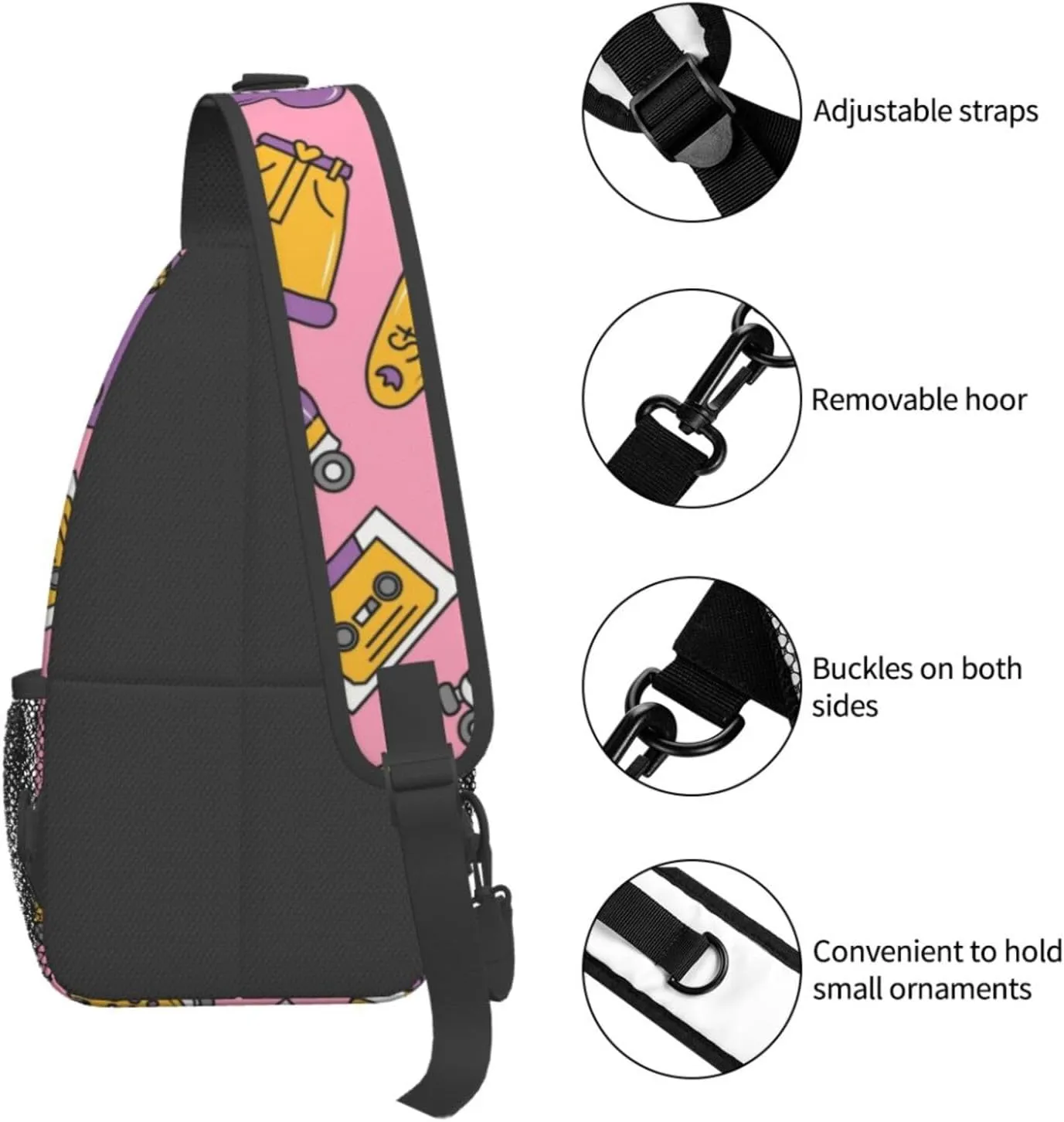 Unisex Sling Bag 80s 90s Geometry Shoulder Backpack Funny Chest Bags Casual Daypack For Travel Hiking Outdoor Sports