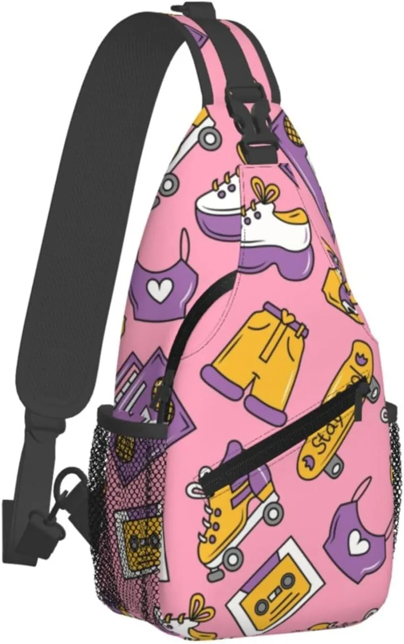 Unisex Sling Bag 80s 90s Geometry Shoulder Backpack Funny Chest Bags Casual Daypack For Travel Hiking Outdoor Sports