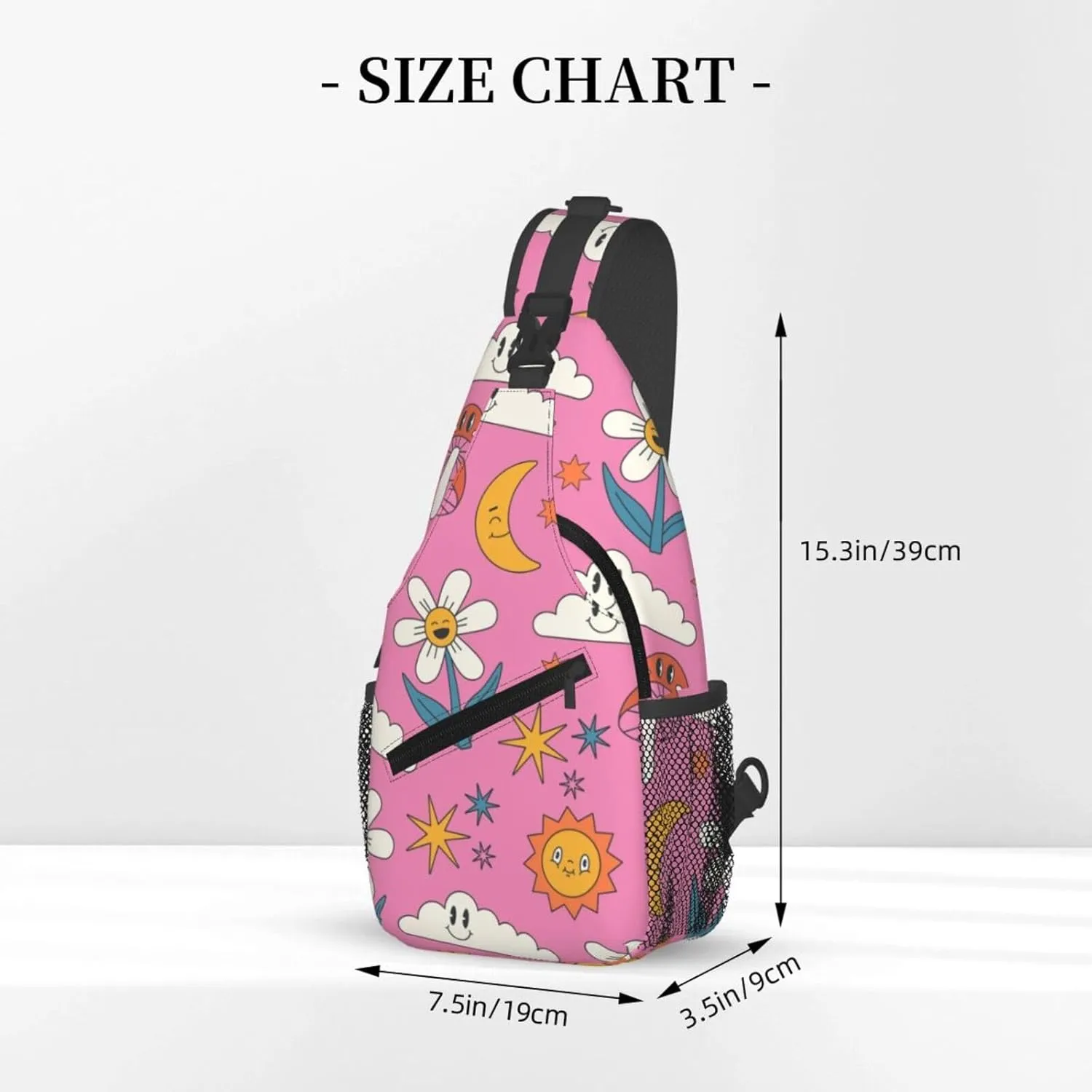 Unisex Sling Bag 80s 90s Geometry Shoulder Backpack Funny Chest Bags Casual Daypack For Travel Hiking Outdoor Sports