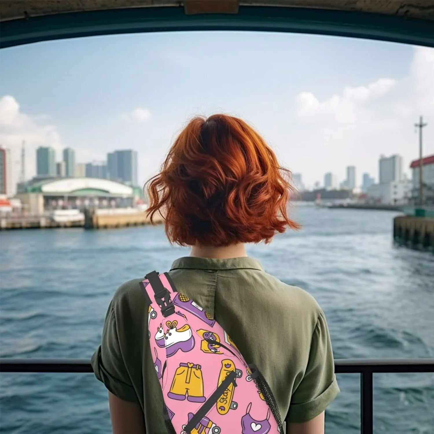 Unisex Sling Bag 80s 90s Geometry Shoulder Backpack Funny Chest Bags Casual Daypack For Travel Hiking Outdoor Sports