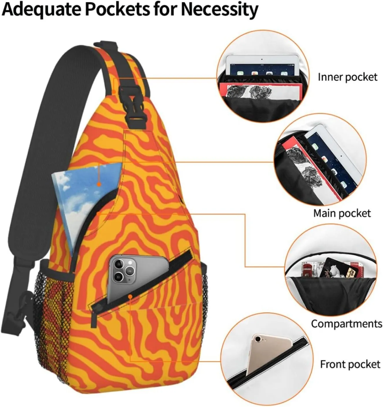Unisex Sling Bag 80s 90s Geometry Shoulder Backpack Funny Chest Bags Casual Daypack For Travel Hiking Outdoor Sports