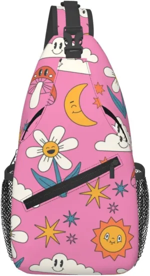 Unisex Sling Bag 80s 90s Geometry Shoulder Backpack Funny Chest Bags Casual Daypack For Travel Hiking Outdoor Sports