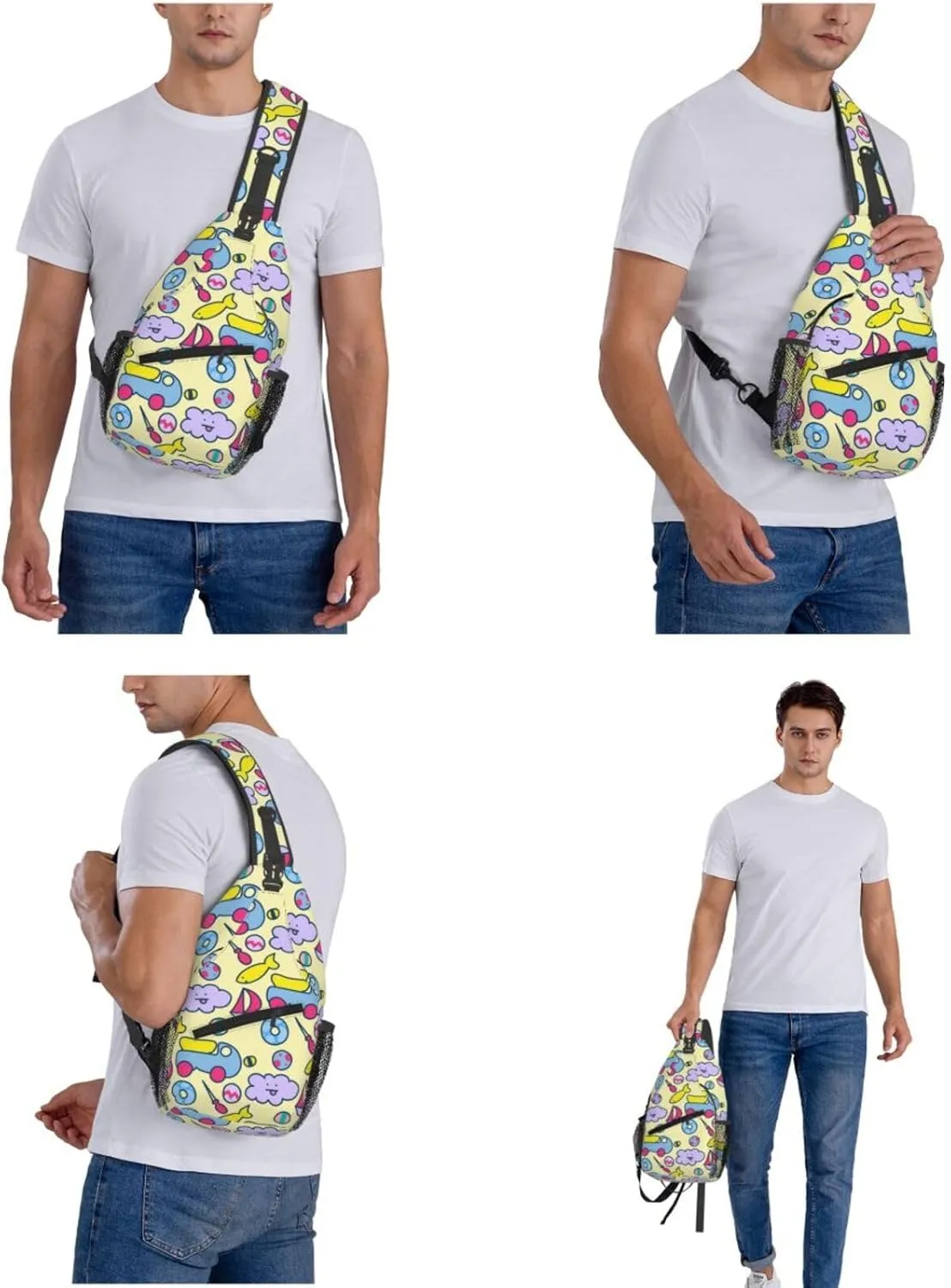 Unisex Sling Bag 80s 90s Geometry Shoulder Backpack Funny Chest Bags Casual Daypack For Travel Hiking Outdoor Sports