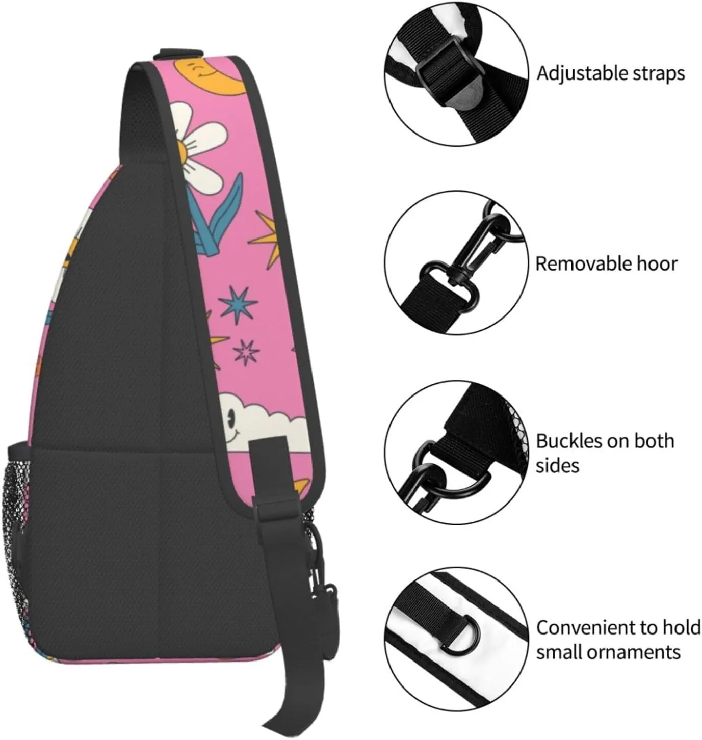 Unisex Sling Bag 80s 90s Geometry Shoulder Backpack Funny Chest Bags Casual Daypack For Travel Hiking Outdoor Sports
