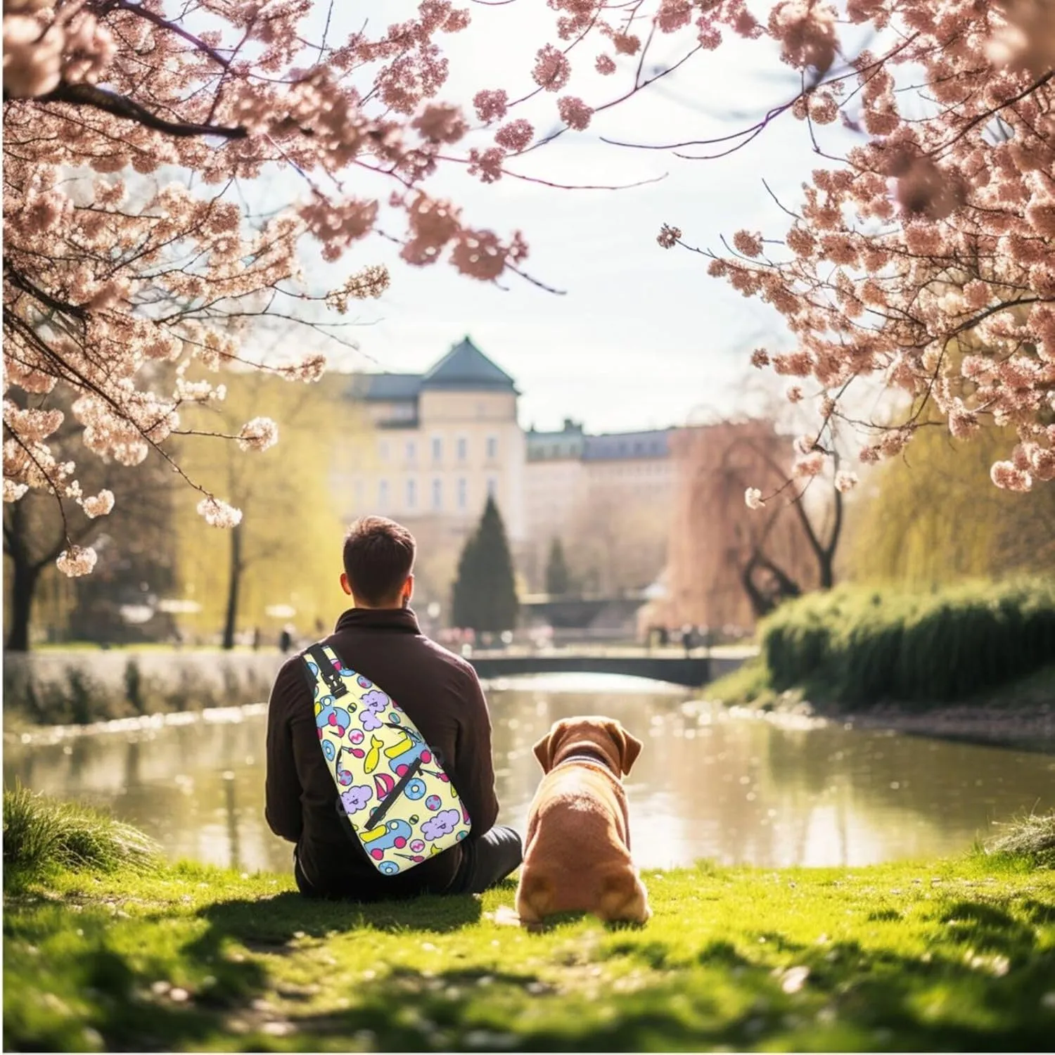 Unisex Sling Bag 80s 90s Geometry Shoulder Backpack Funny Chest Bags Casual Daypack For Travel Hiking Outdoor Sports