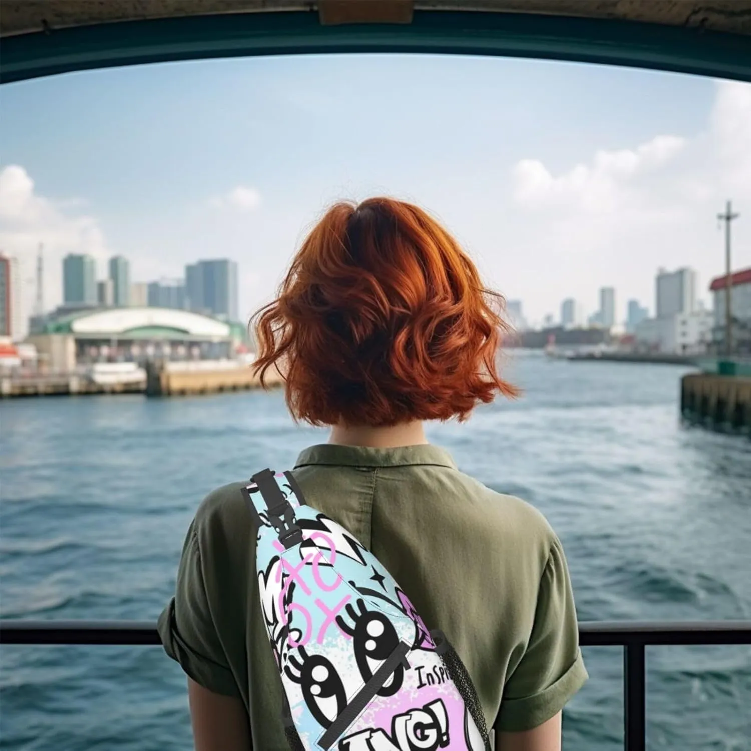 Unisex Sling Bag 80s 90s Geometry Shoulder Backpack Funny Chest Bags Casual Daypack For Travel Hiking Outdoor Sports