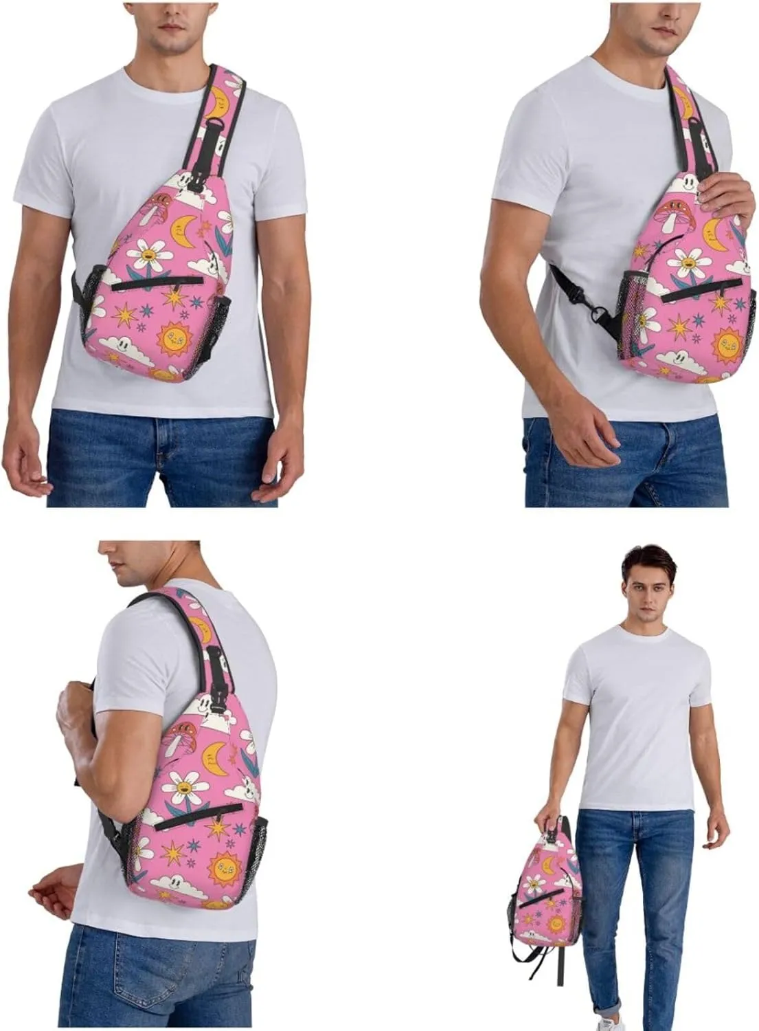 Unisex Sling Bag 80s 90s Geometry Shoulder Backpack Funny Chest Bags Casual Daypack For Travel Hiking Outdoor Sports