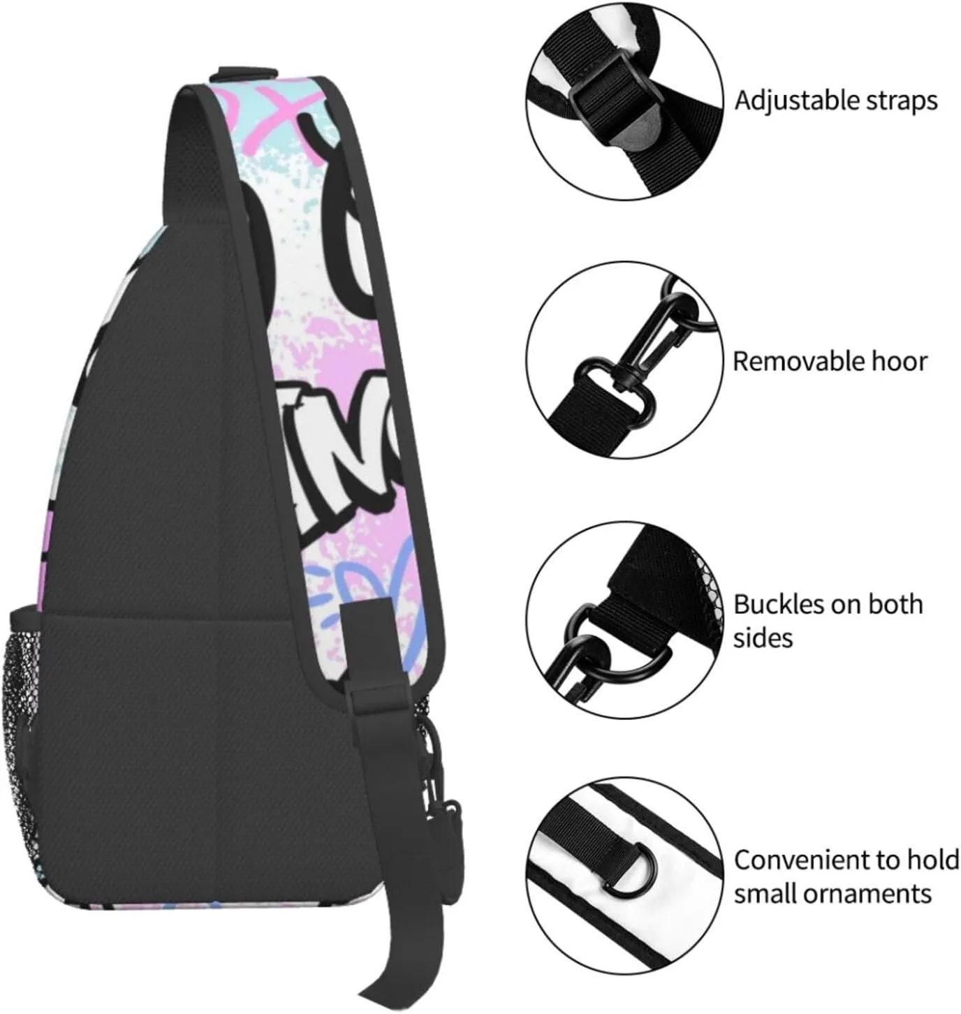 Unisex Sling Bag 80s 90s Geometry Shoulder Backpack Funny Chest Bags Casual Daypack For Travel Hiking Outdoor Sports