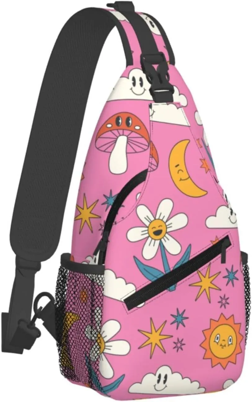 Unisex Sling Bag 80s 90s Geometry Shoulder Backpack Funny Chest Bags Casual Daypack For Travel Hiking Outdoor Sports