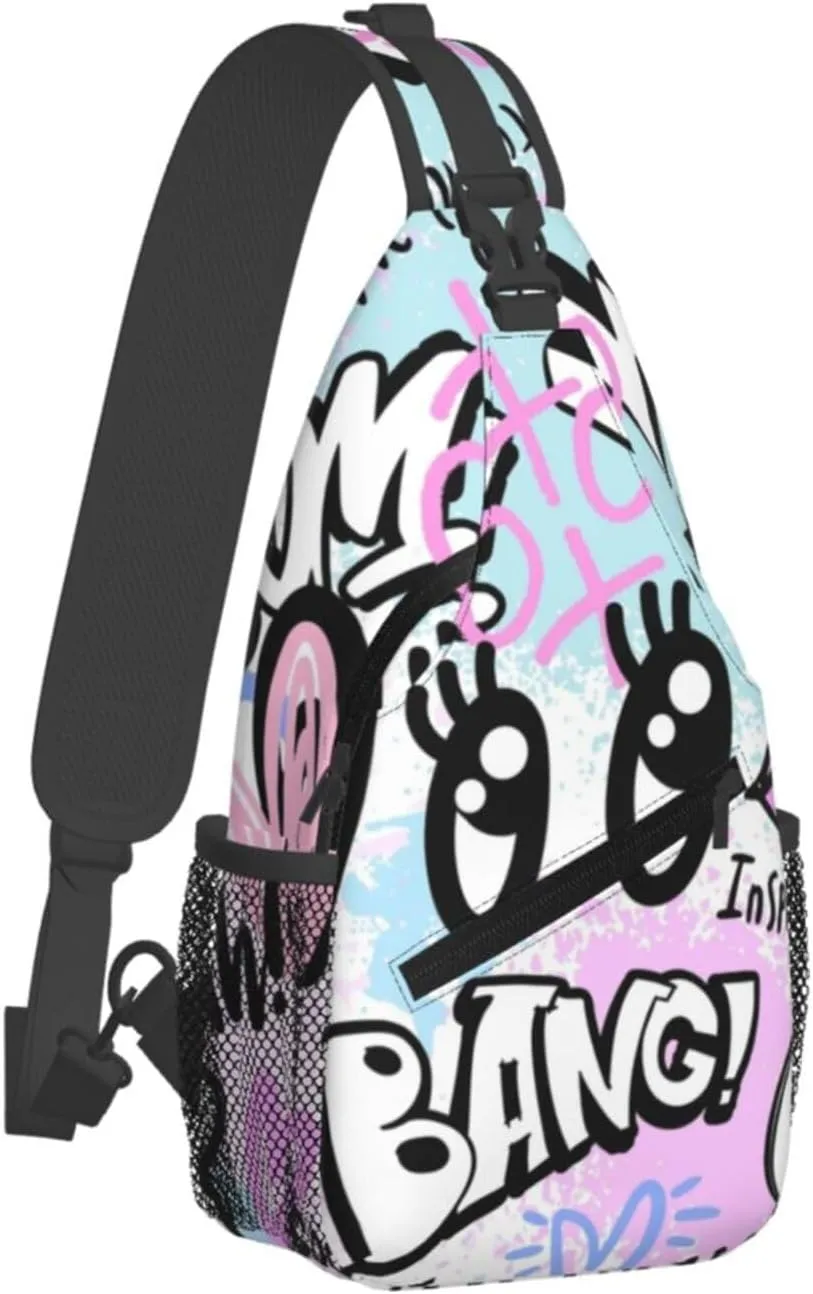 Unisex Sling Bag 80s 90s Geometry Shoulder Backpack Funny Chest Bags Casual Daypack For Travel Hiking Outdoor Sports