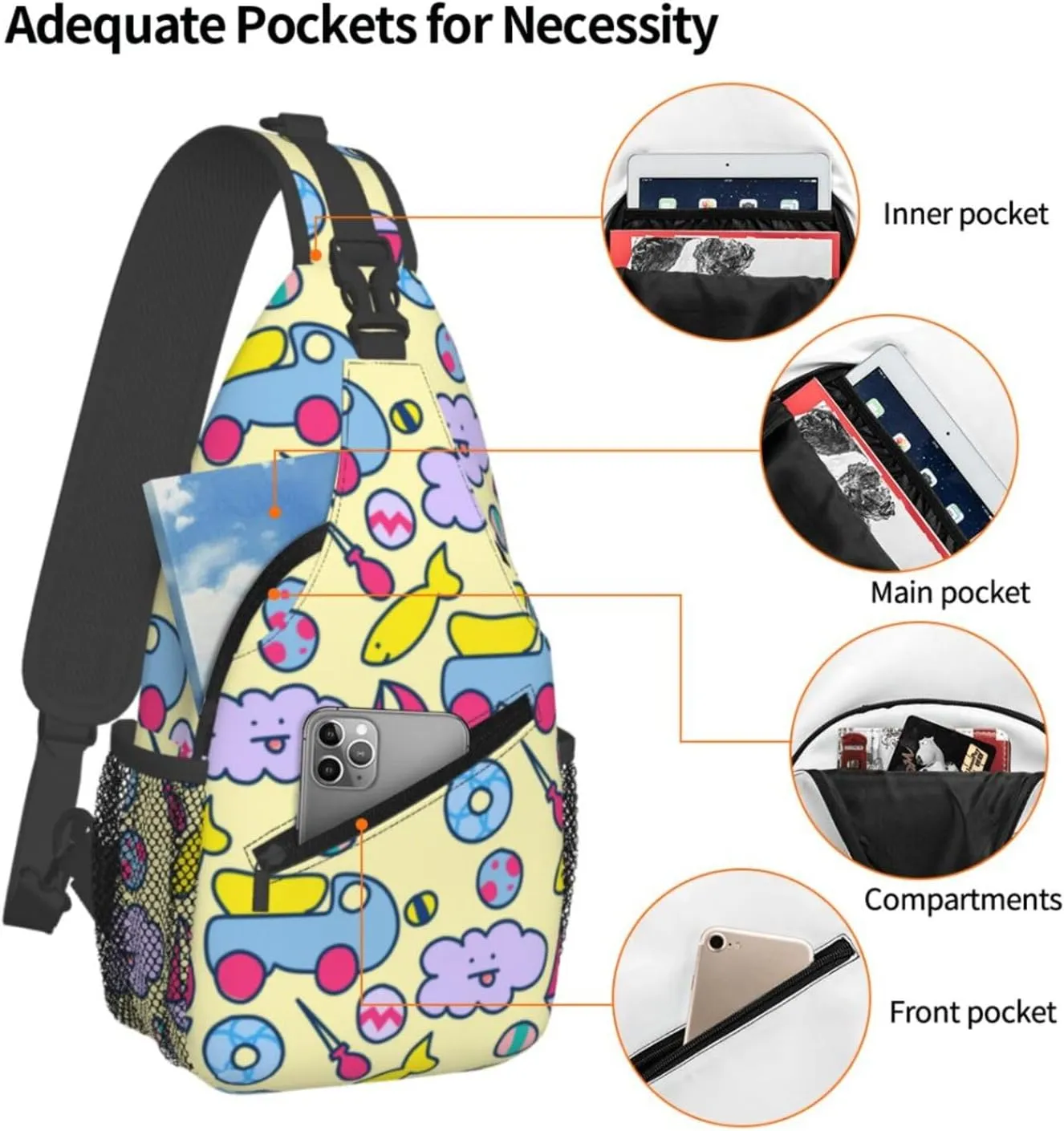 Unisex Sling Bag 80s 90s Geometry Shoulder Backpack Funny Chest Bags Casual Daypack For Travel Hiking Outdoor Sports