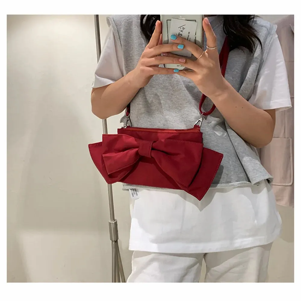 Uniwim Cute Lolita Canvas Bag Girls Bow Design Japanese Diagonal Single Shoulder Bag Large Capacity Bow Kawaii Red Pink Black Lo Bags
