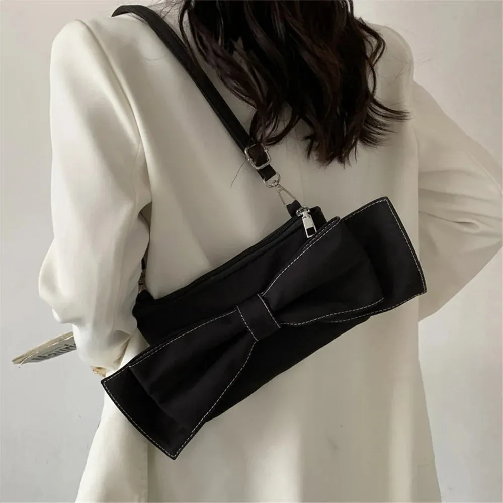 Uniwim Cute Lolita Canvas Bag Girls Bow Design Japanese Diagonal Single Shoulder Bag Large Capacity Bow Kawaii Red Pink Black Lo Bags