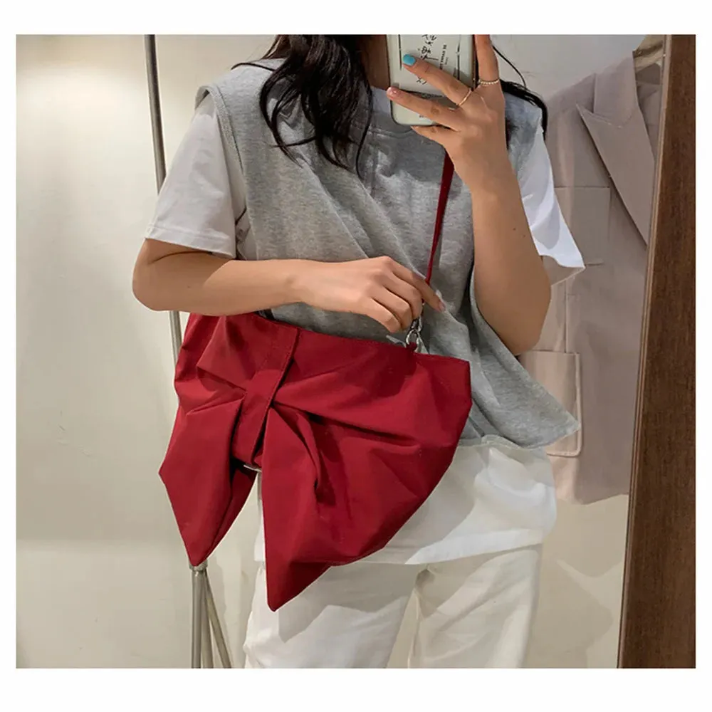 Uniwim Cute Lolita Canvas Bag Girls Bow Design Japanese Diagonal Single Shoulder Bag Large Capacity Bow Kawaii Red Pink Black Lo Bags