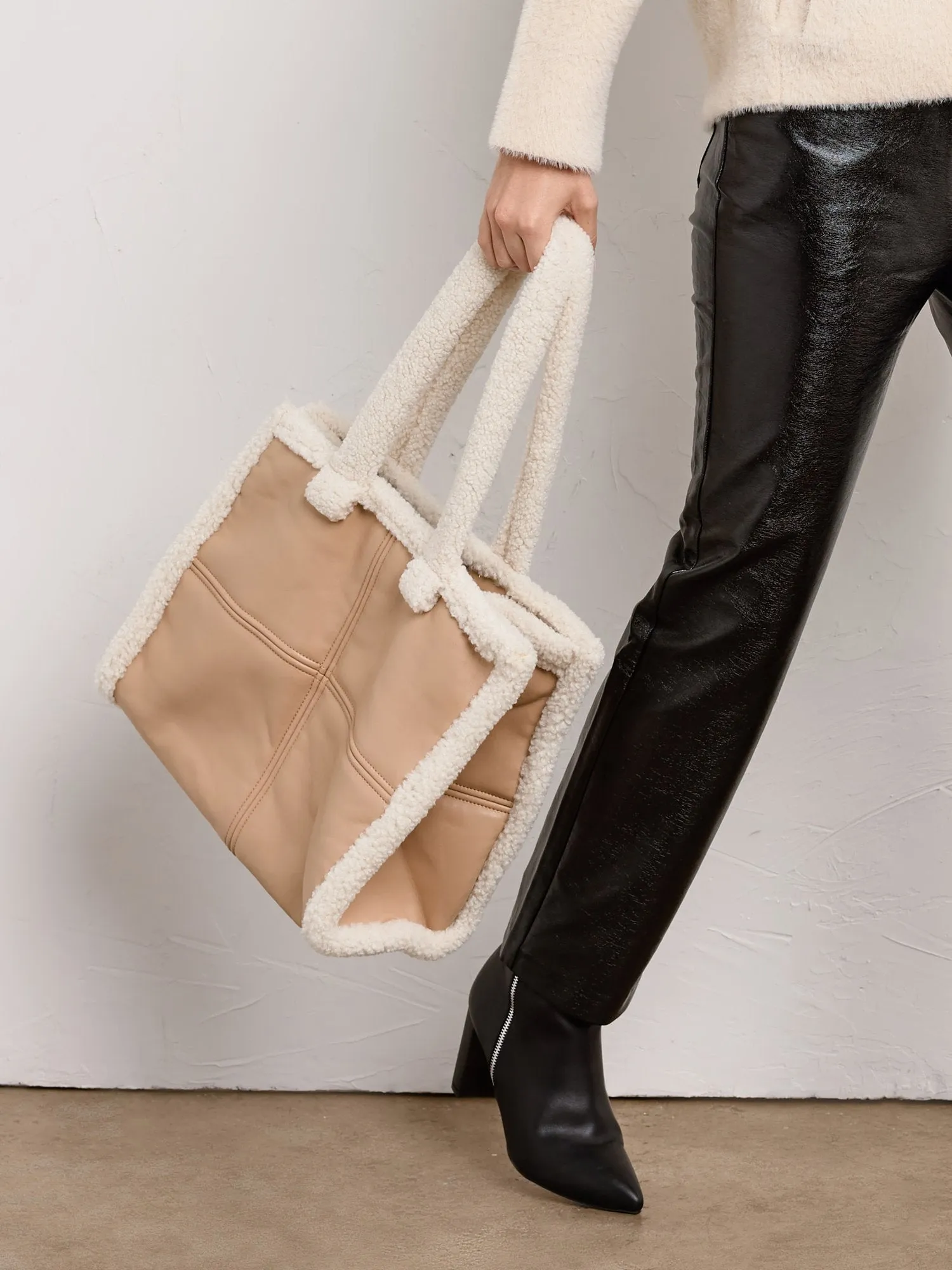 Urban Expressions Faux Shearling Trim Tote Bag - Brands We Love