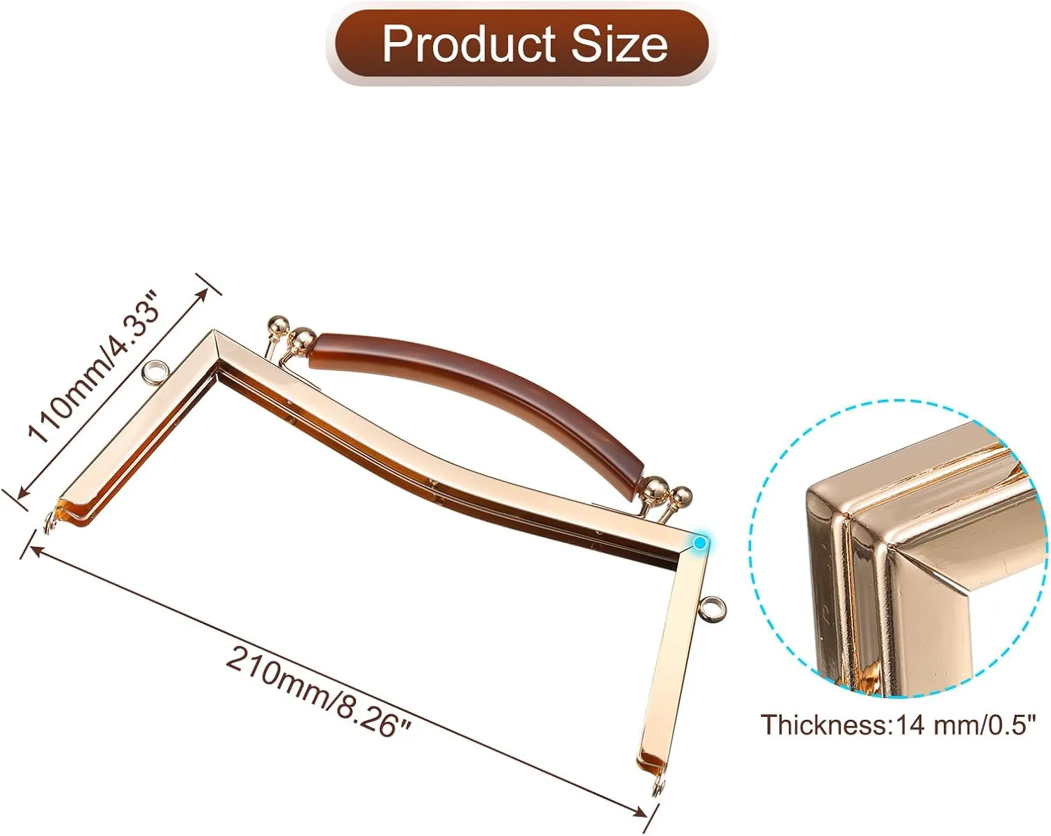 uxcell Metal Purse Frames 2 Pcs Kiss Lock Clasp Frame Clutch Frame with Rubber Handle for Coin Purse Handbag Making DIY Craft, Gold