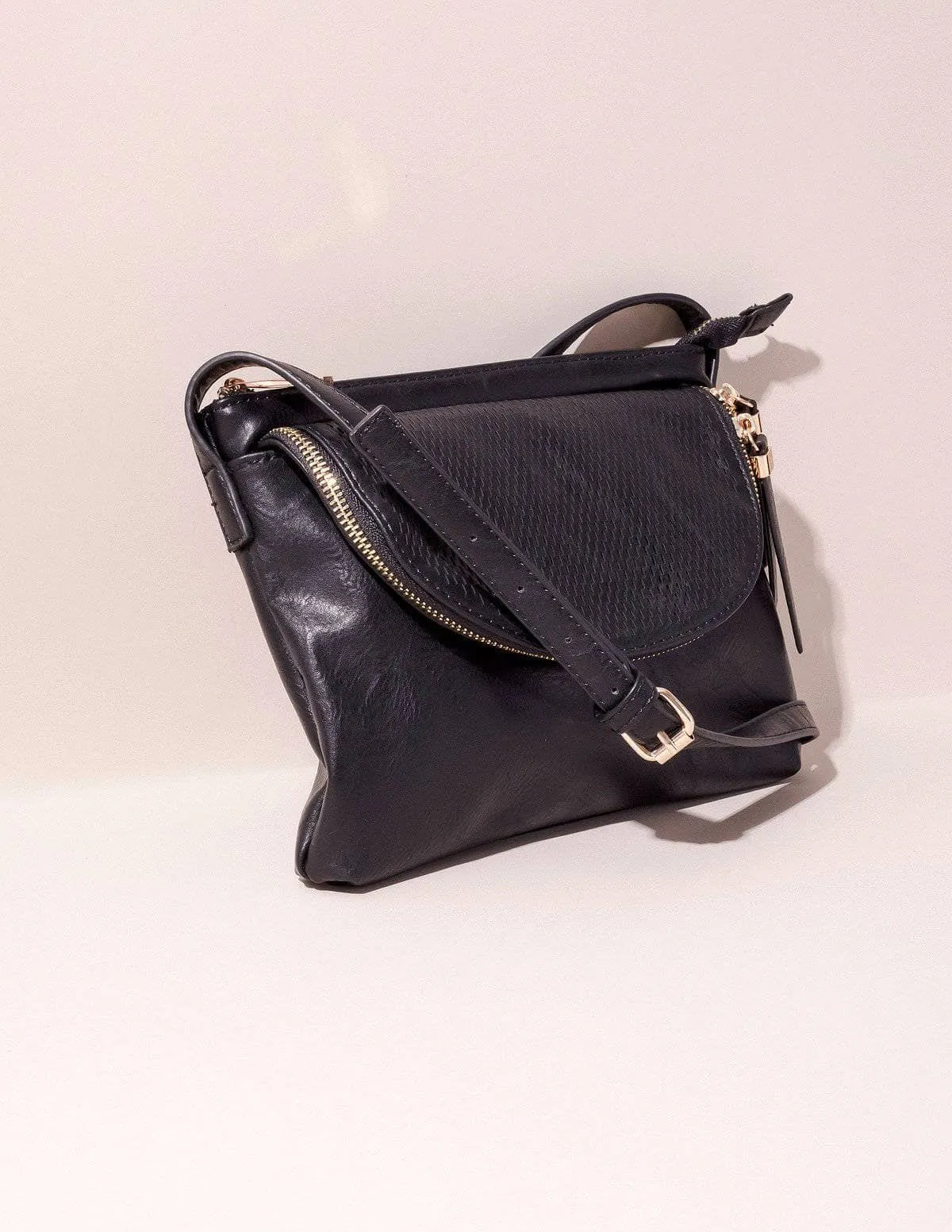 Vegan Leather Crossbody Zara Bag - Black