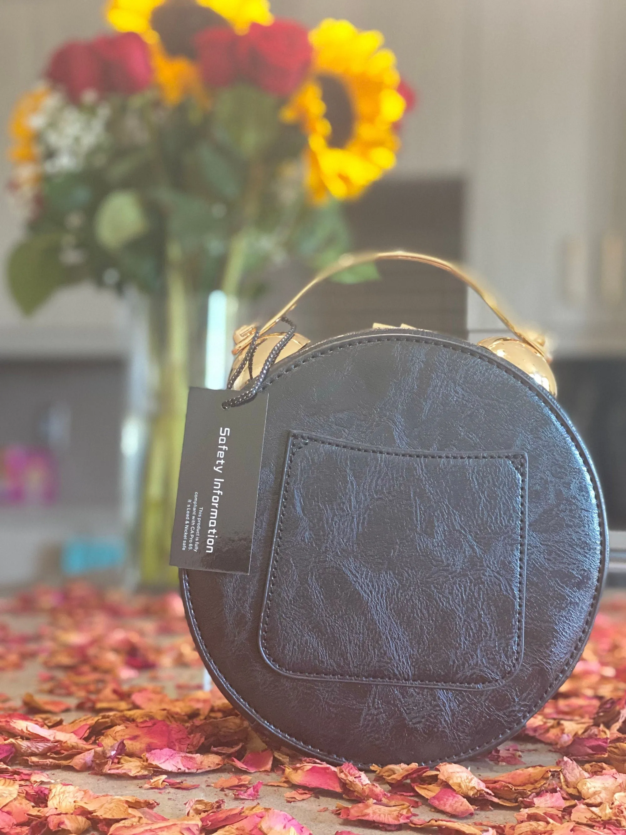 Vegan Leather Handbag | Black & Gold Vintage Clock Clutch | Retro Roman Numeral Clock Purse | Custom Evening Bags | Popular Right Now