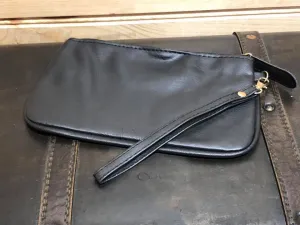 Vegan Leather Wristlet - Black