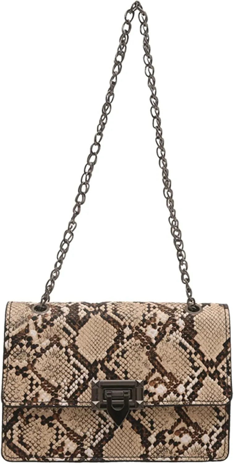Verdusa Women's Vintage Crocodile Leather Shoulder Bag Metal Chain Underarm Handbags