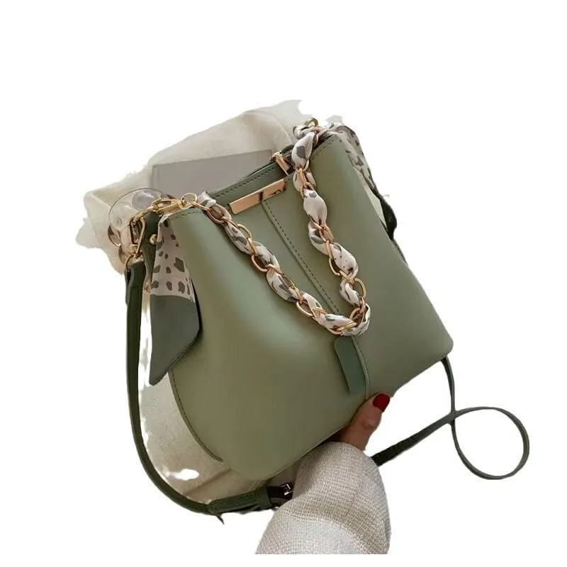 Versatile Bucket Bag with Scarf Handle for Women’s Crossbody Fashion