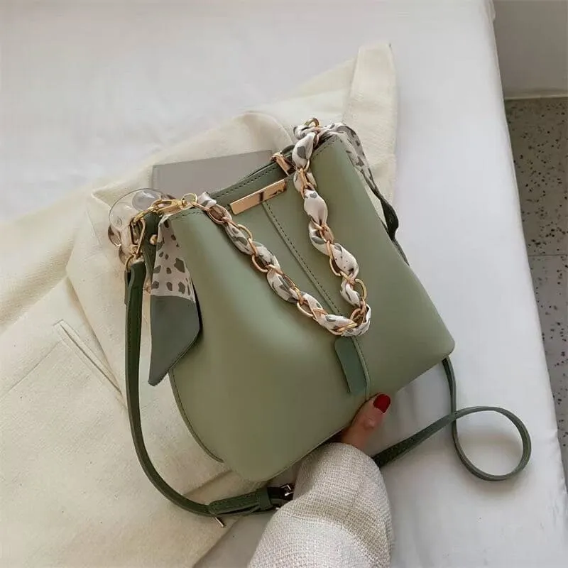 Versatile Bucket Bag with Scarf Handle for Women’s Crossbody Fashion