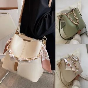 Versatile Bucket Bag with Scarf Handle for Women’s Crossbody Fashion
