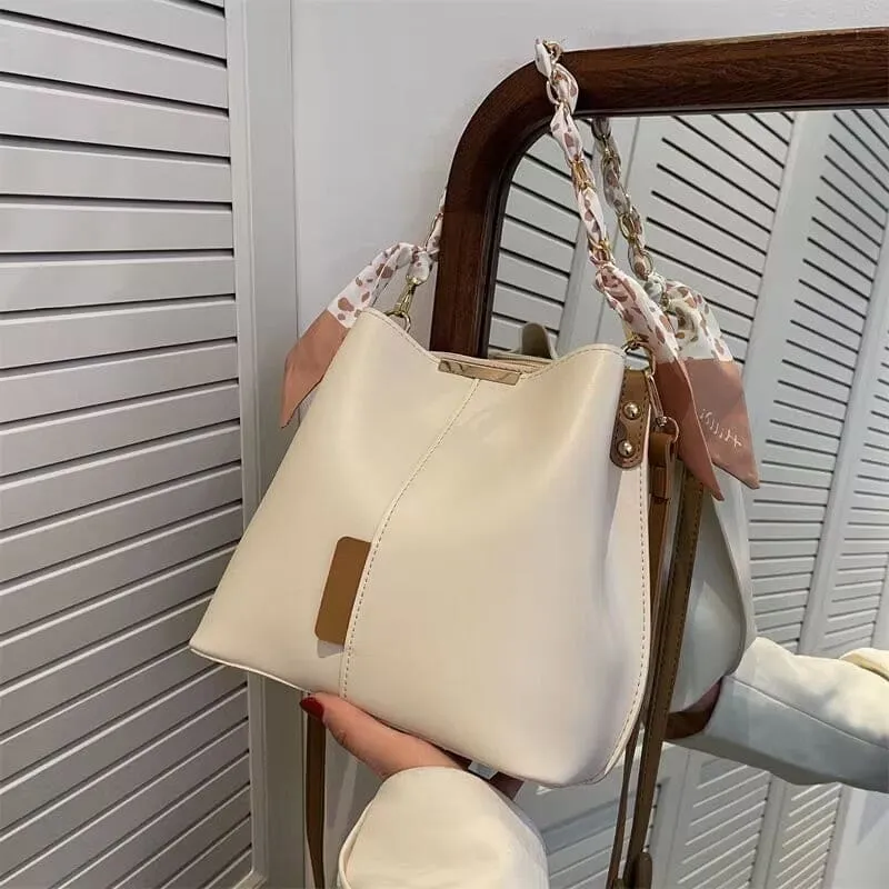 Versatile Bucket Bag with Scarf Handle for Women’s Crossbody Fashion