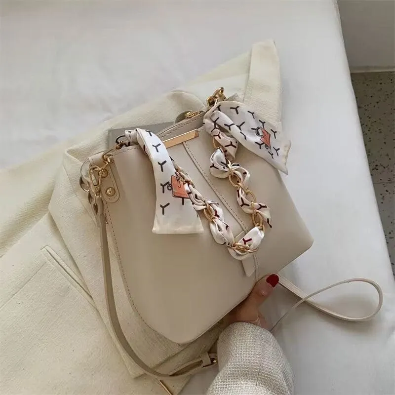 Versatile Bucket Bag with Scarf Handle for Women’s Crossbody Fashion