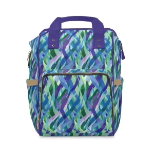 Vibrant Purple Blue and Green Ribbons Multifunctional Diaper Backpack