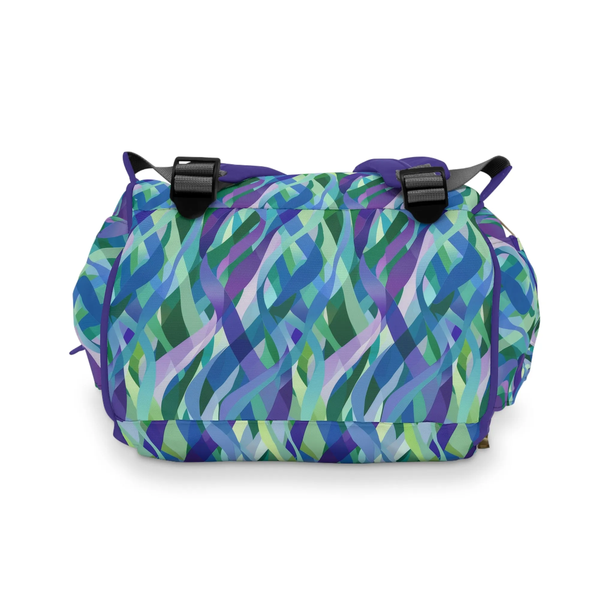 Vibrant Purple Blue and Green Ribbons Multifunctional Diaper Backpack