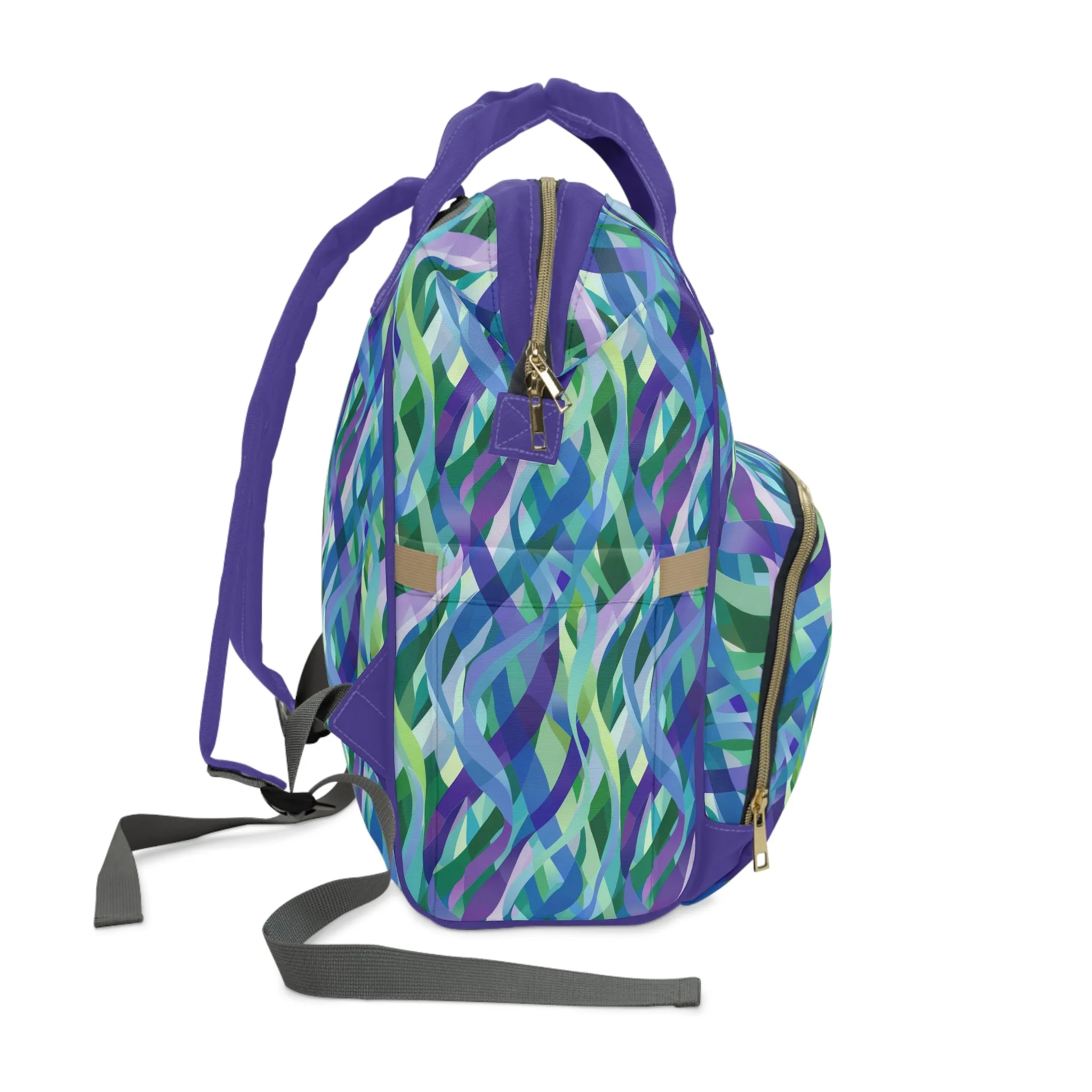 Vibrant Purple Blue and Green Ribbons Multifunctional Diaper Backpack