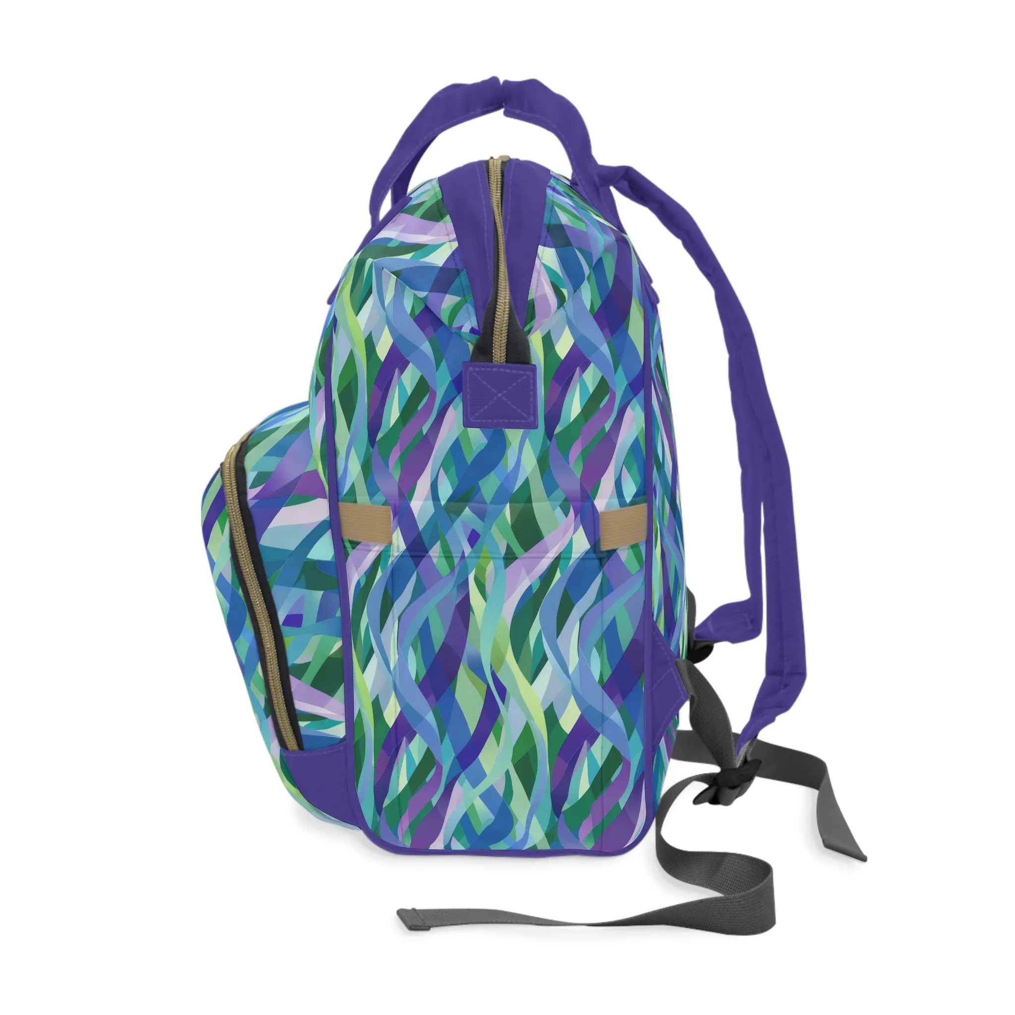 Vibrant Purple Blue and Green Ribbons Multifunctional Diaper Backpack