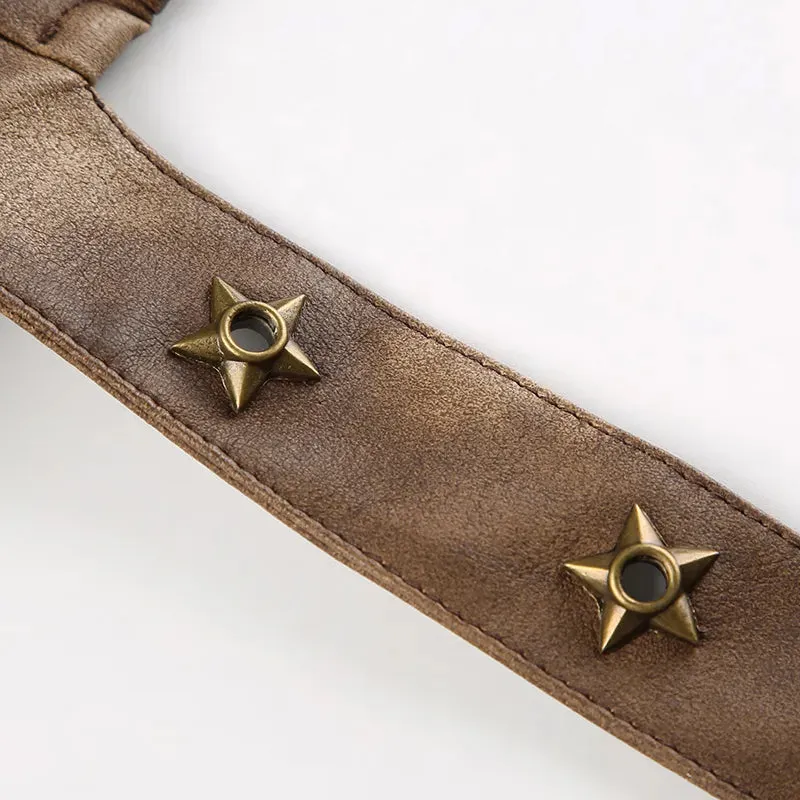 Vintage Brown Rivet Strapless Leather Top
