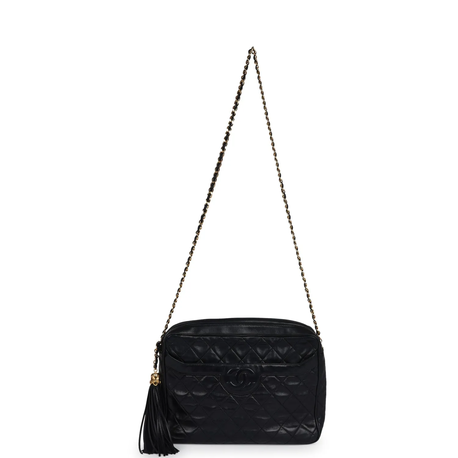 Vintage Chanel Large Front Pocket Camera Bag Black Lambskin Gold Hardware