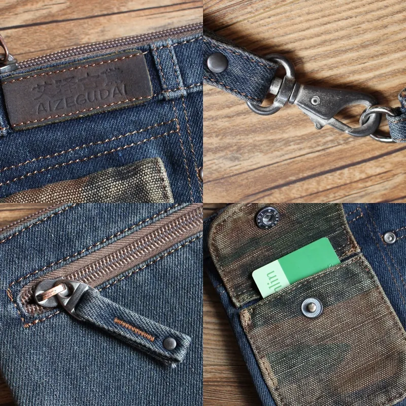 Vintage Denim Blue Womens Envelope Bag Clutch Denim Wristlet Bag Purse For Men